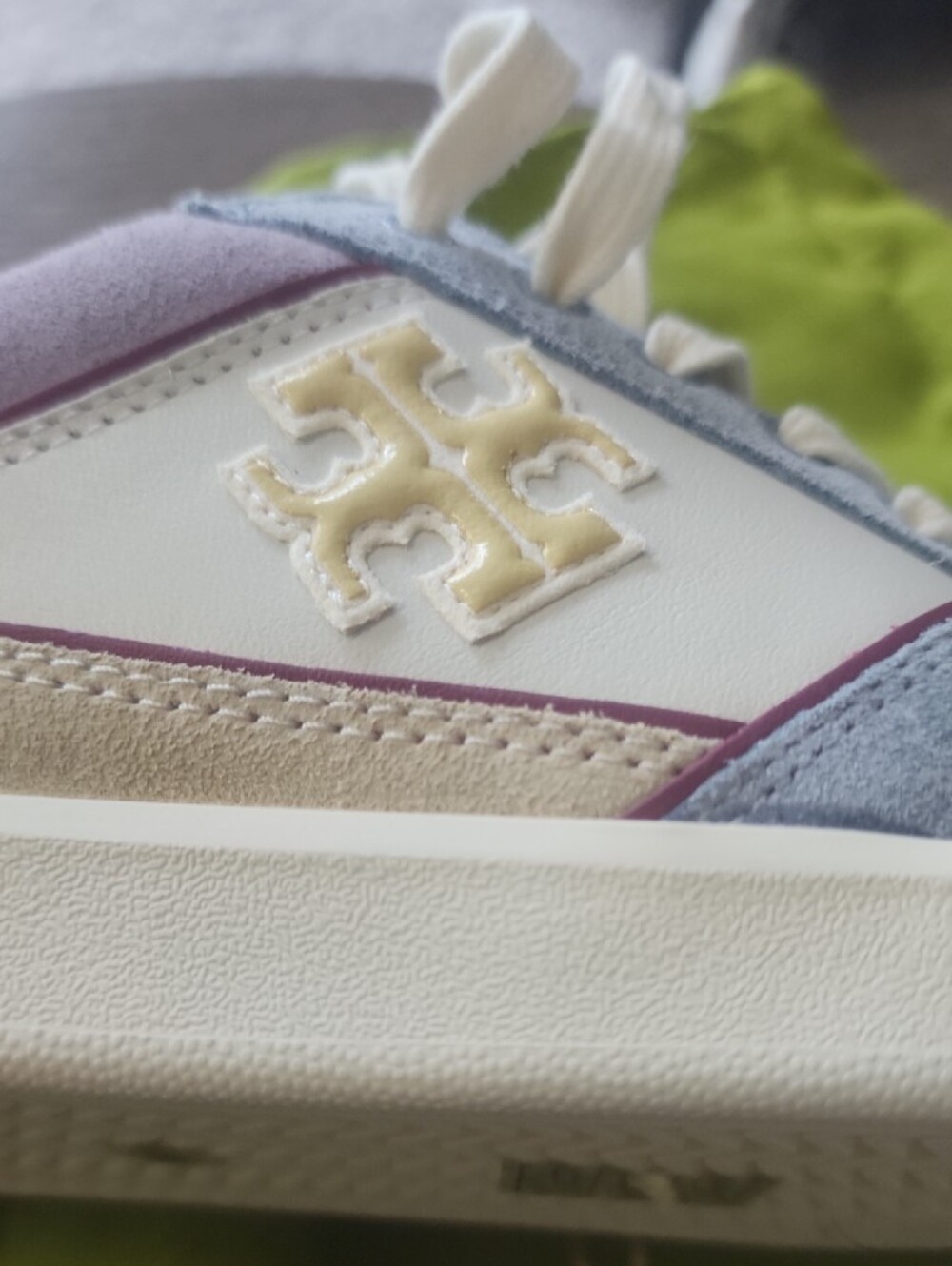 Tory Burch Suede and Leather Low-Top Sneaker in Light Blue, Cream and Pink - Picture 5 of 15